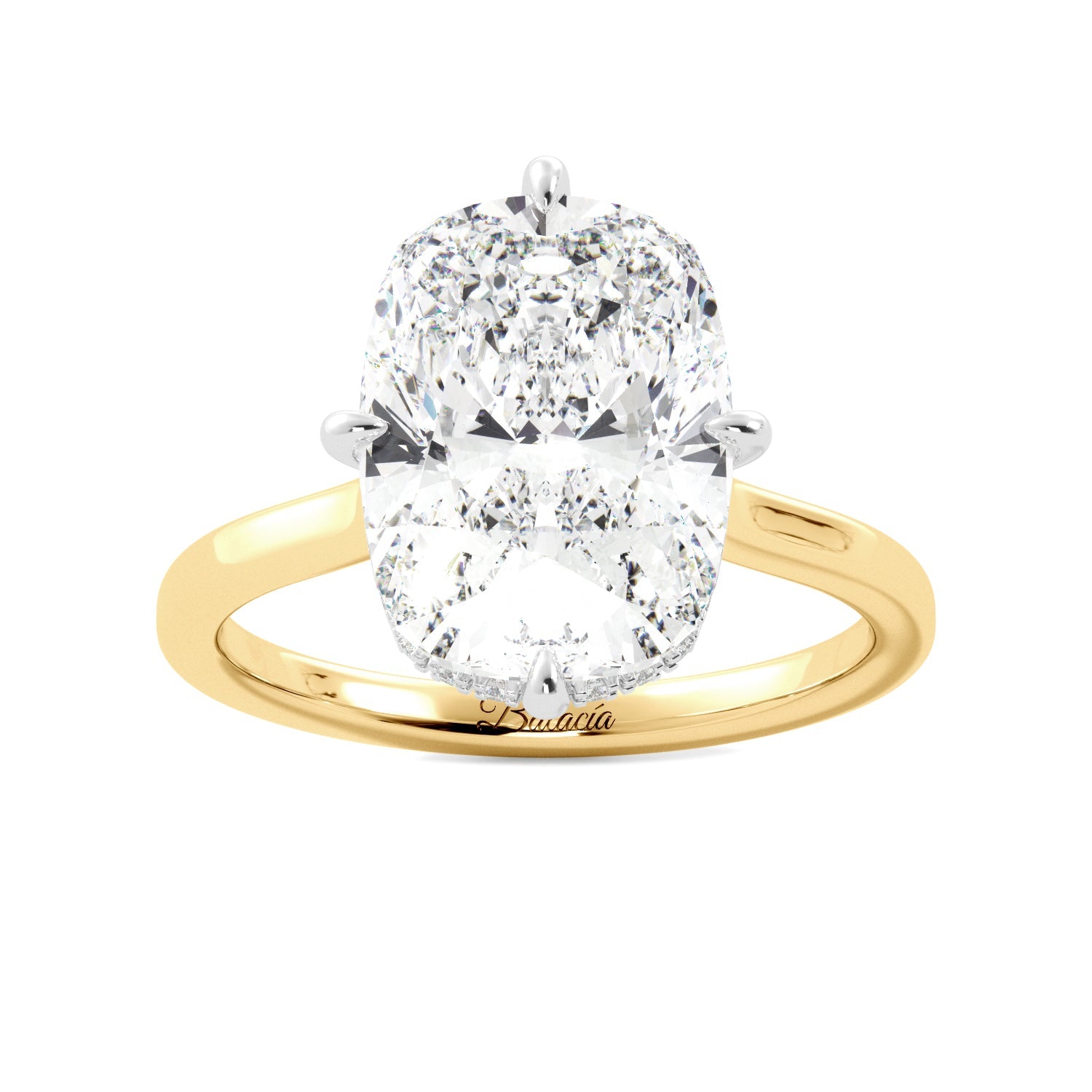 two toned Gold Elongated Cushion-Cut Diamond Engagement Ring with Hidden Halo
