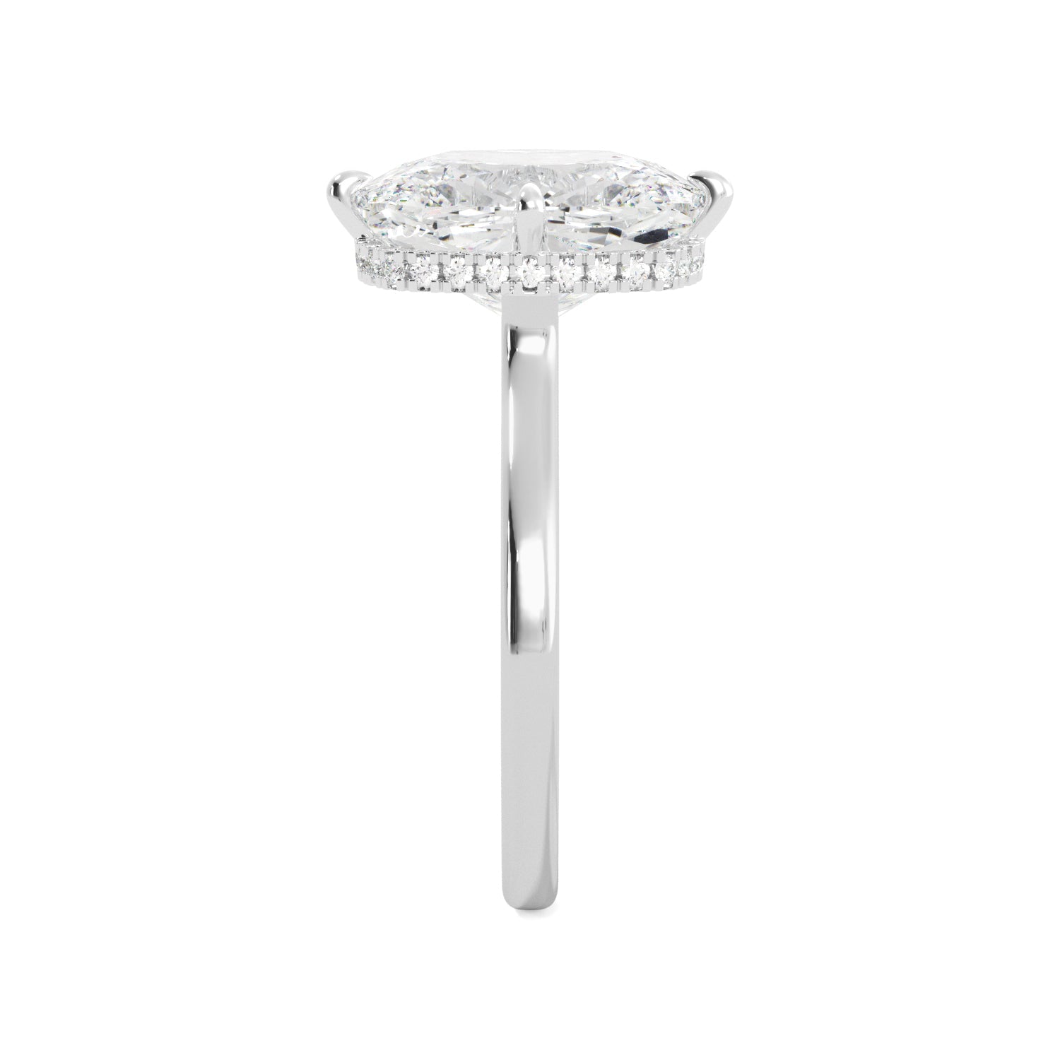 Elongated Cushion-Cut Diamond Engagement Ring with Hidden Halo Side 3