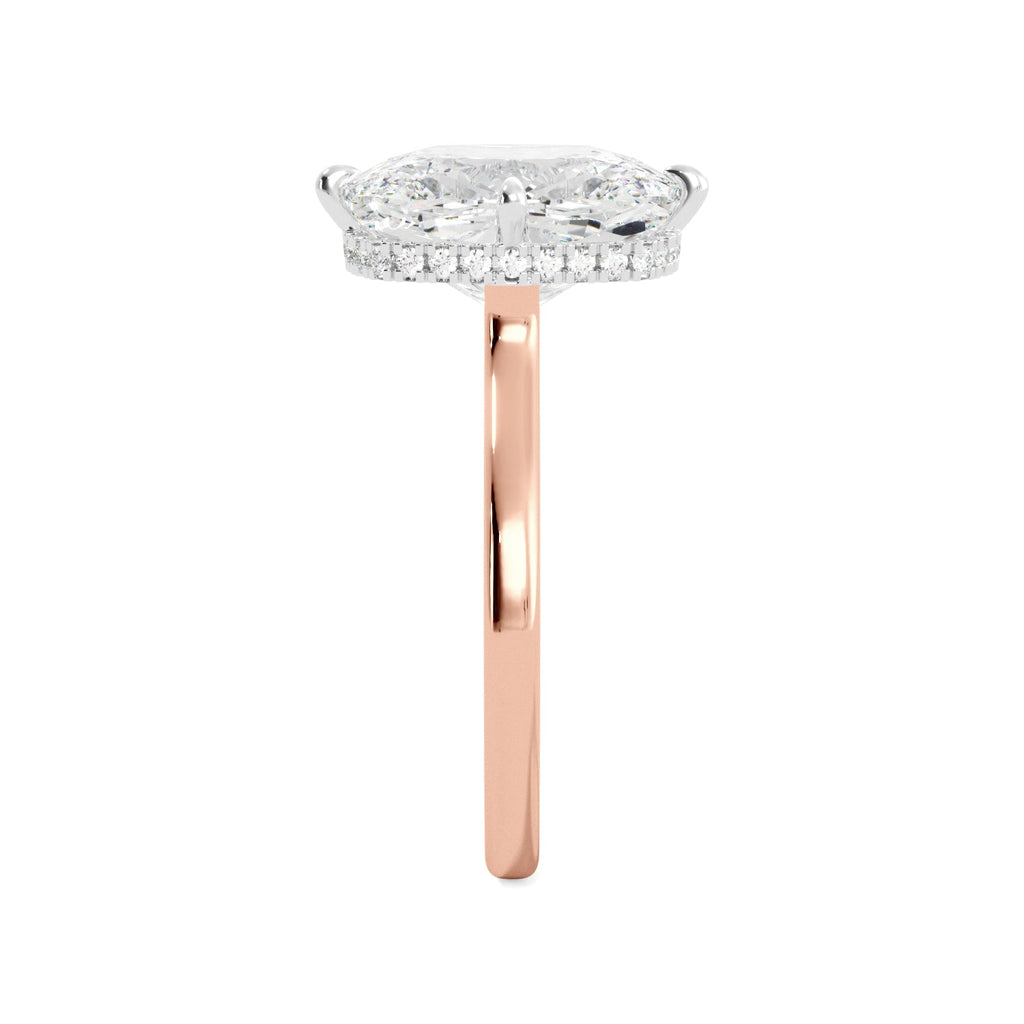 Rose Gold Elongated Cushion-Cut Diamond Engagement Ring with Hidden Halo Side 3
