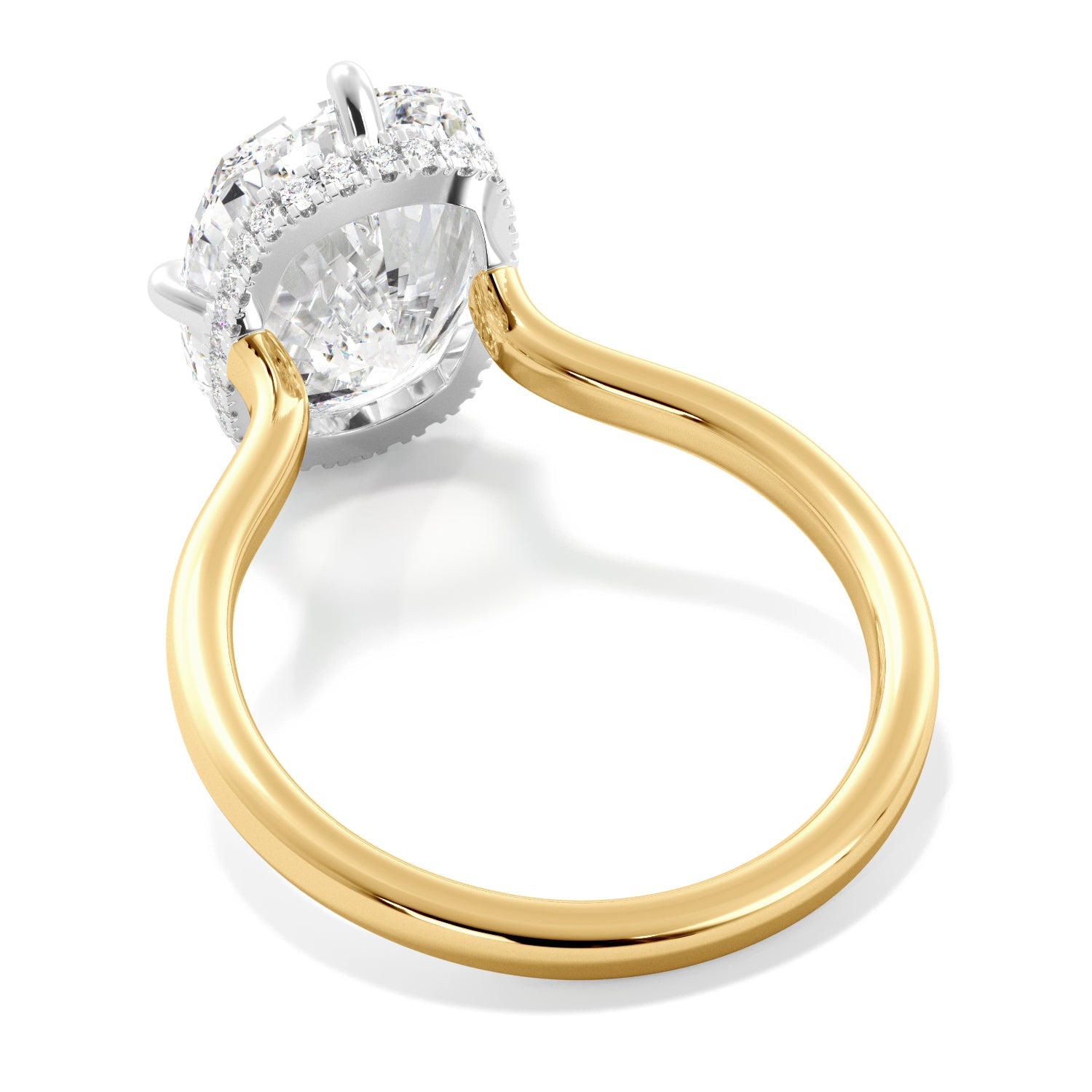 Gold Elongated Cushion-Cut Diamond Engagement Ring with Hidden Halo Side View