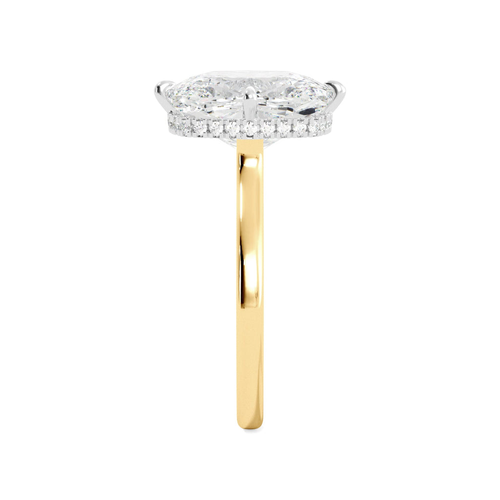 Gold Elongated Cushion-Cut Diamond Engagement Ring with Hidden Halo Side 3