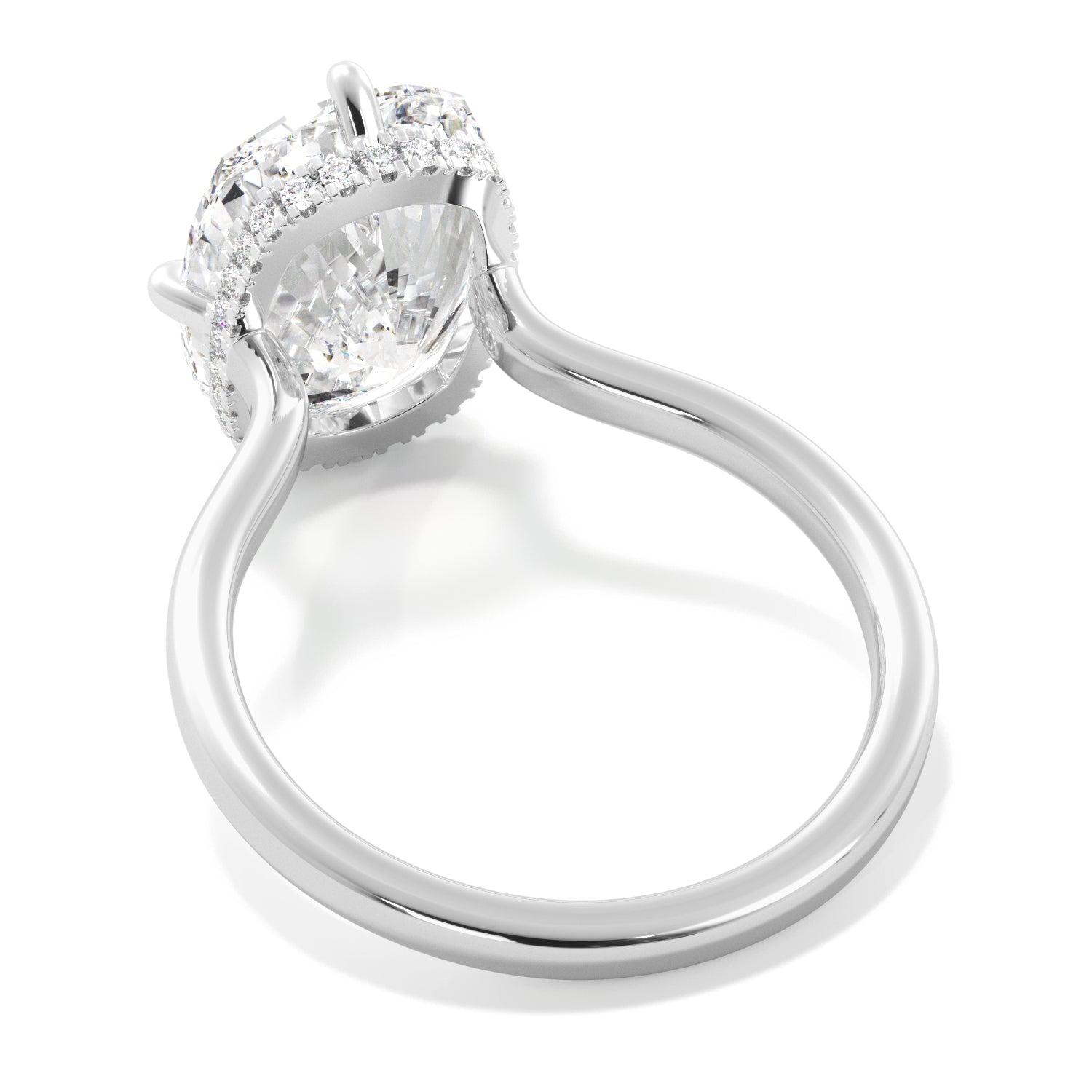 Elongated Cushion-Cut Diamond Engagement Ring with Hidden Halo Side view