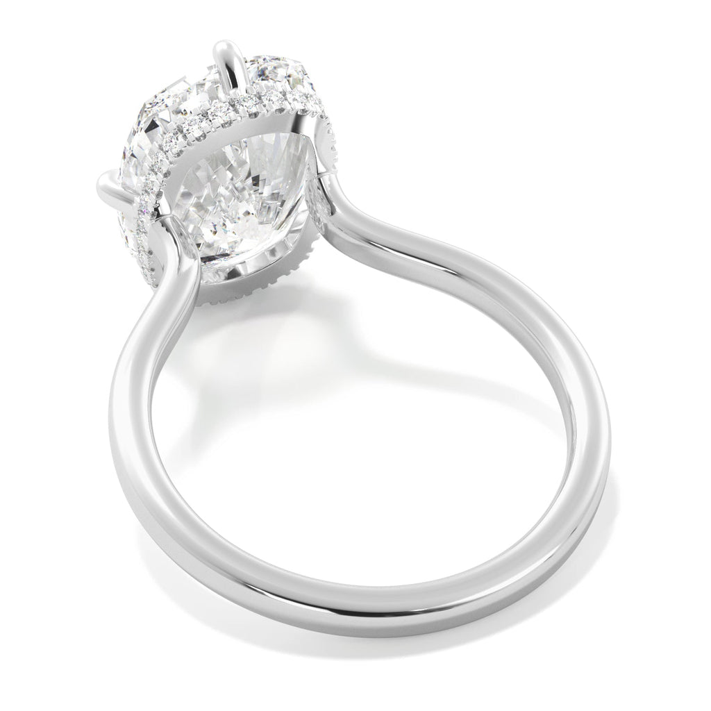 Elongated Cushion-Cut Diamond Engagement Ring with Hidden Halo Side view