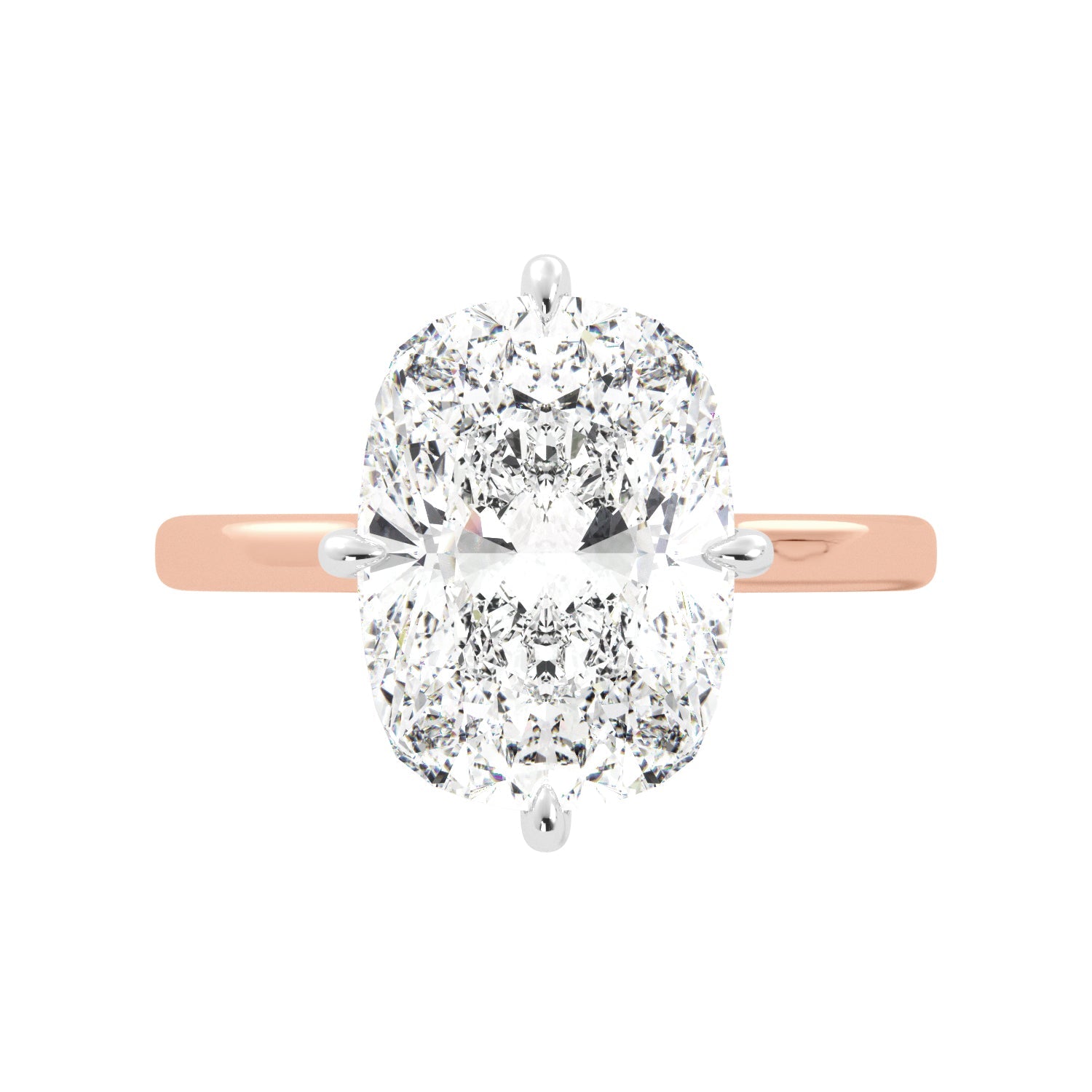 Rose Gold Elongated Cushion-Cut Diamond Engagement Ring with Hidden Halo Top View
