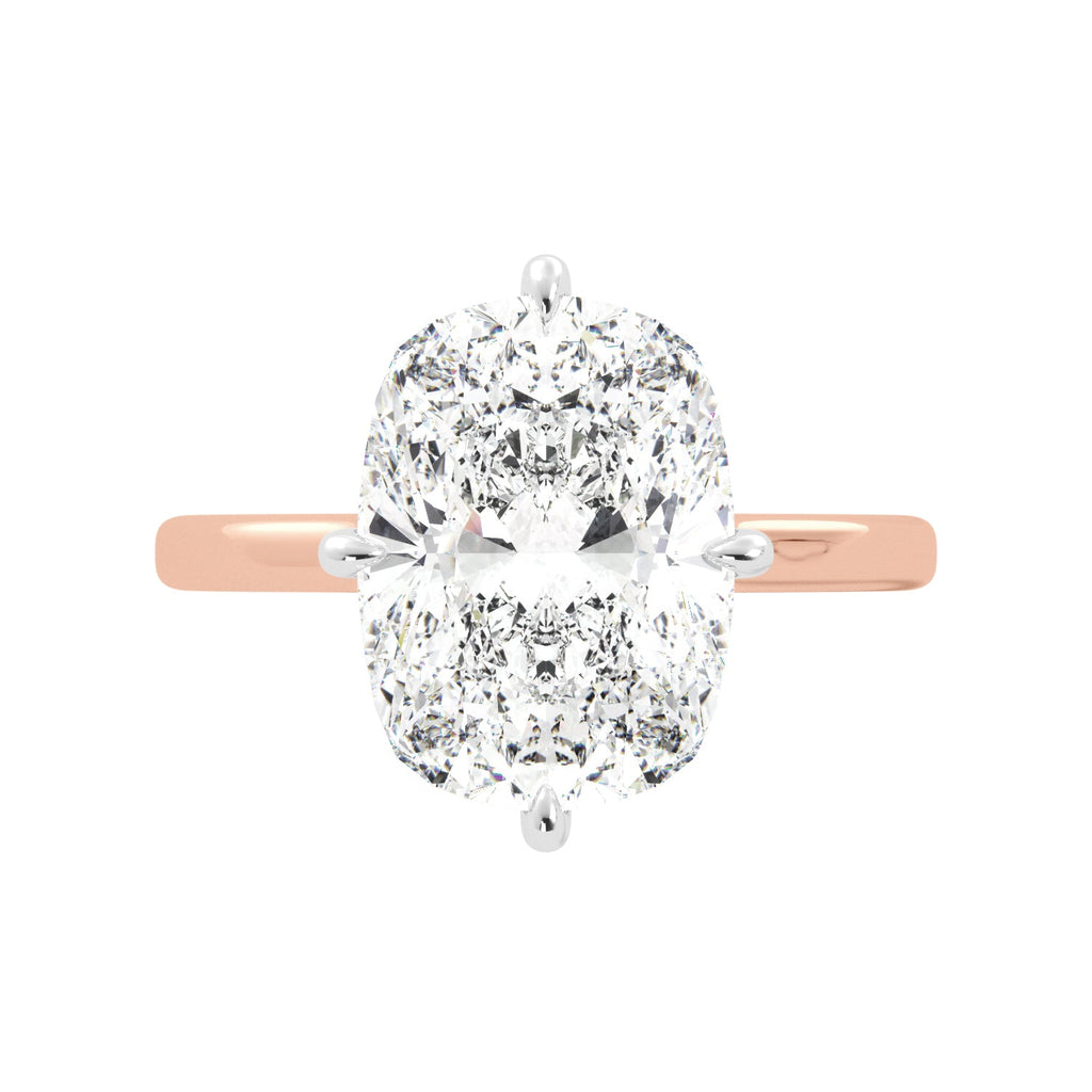 Rose Gold Elongated Cushion-Cut Diamond Engagement Ring with Hidden Halo Top View
