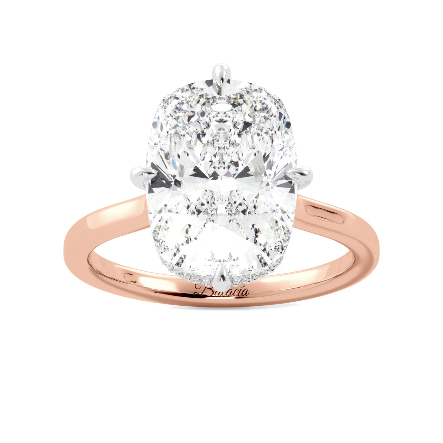 Rose Gold Elongated Cushion-Cut Diamond Engagement Ring with Hidden Halo