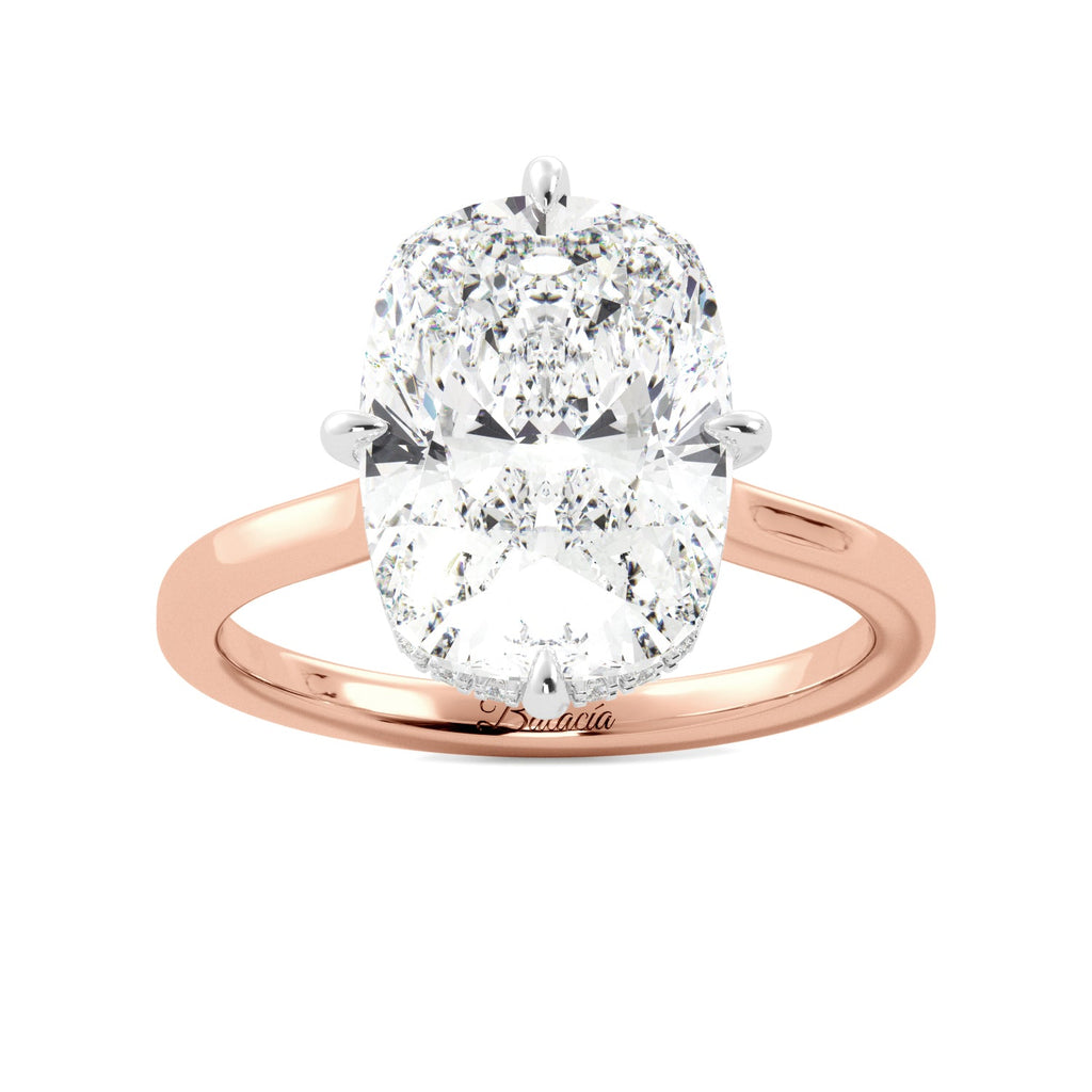 Rose Gold Elongated Cushion-Cut Diamond Engagement Ring with Hidden Halo