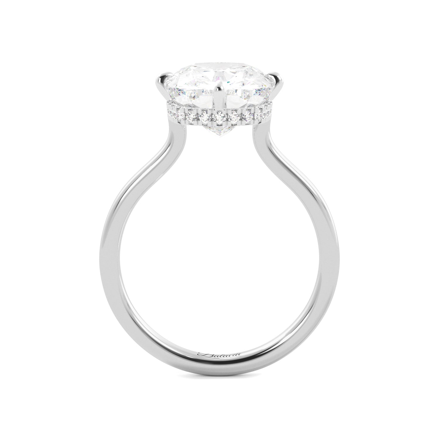 Elongated Cushion-Cut Diamond Engagement Ring with Hidden Halo Side View 2