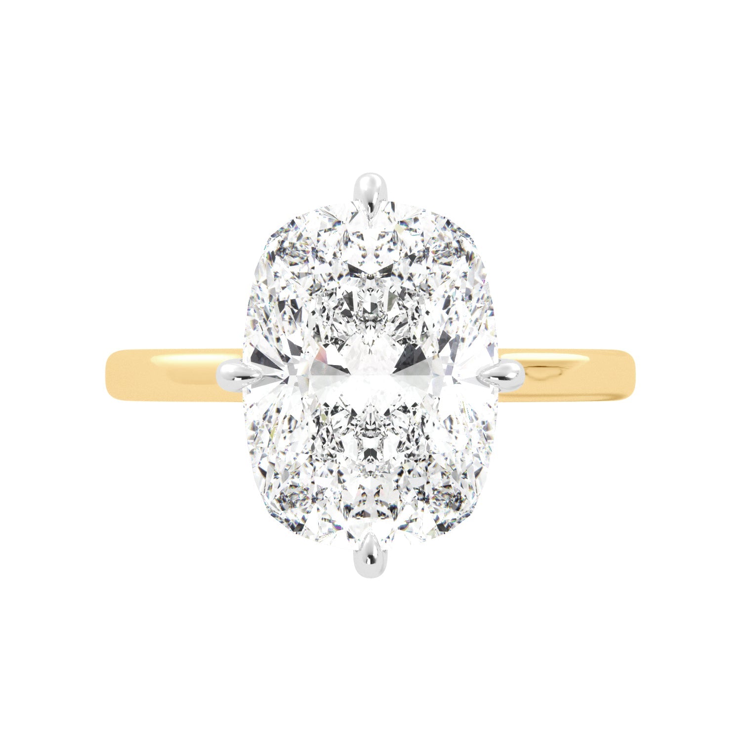 Gold Elongated Cushion-Cut Diamond Engagement Ring with Hidden Halo Top View