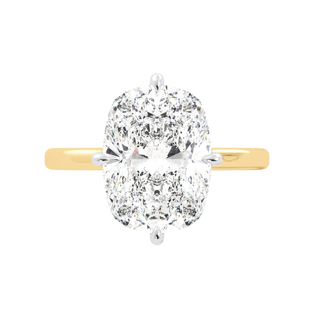 Gold Elongated Cushion-Cut Diamond Engagement Ring with Hidden Halo Top View