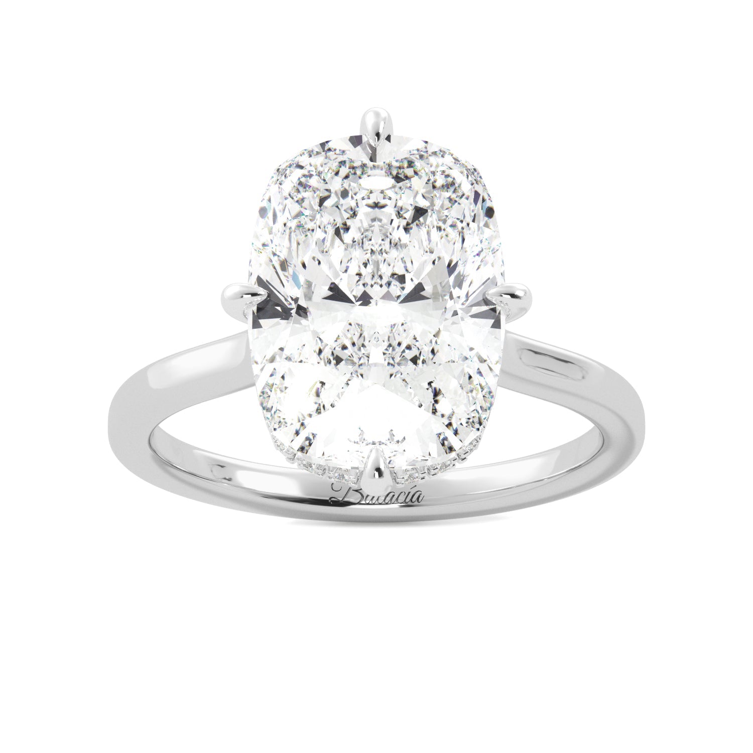 Elongated Cushion-Cut Diamond Engagement Ring with Hidden Halo