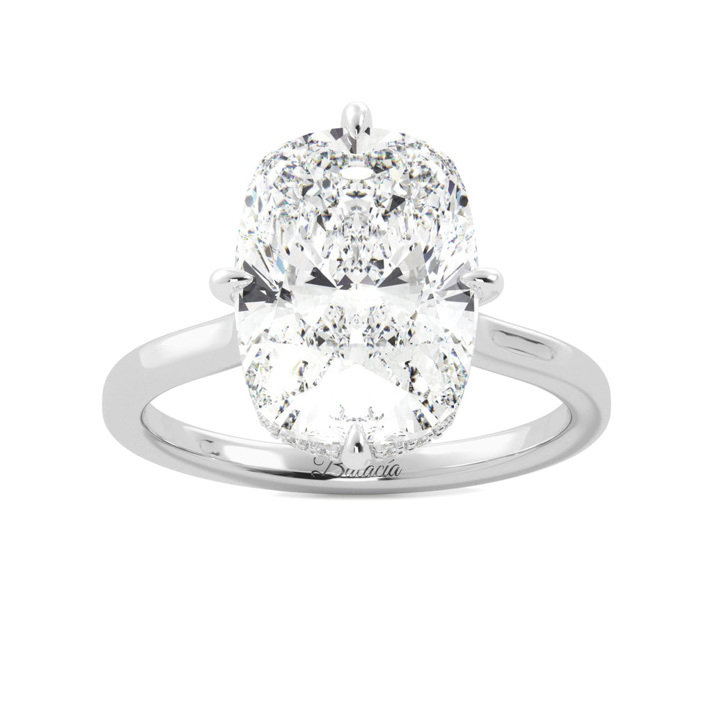 Elongated Cushion-Cut Diamond Engagement Ring with Hidden Halo