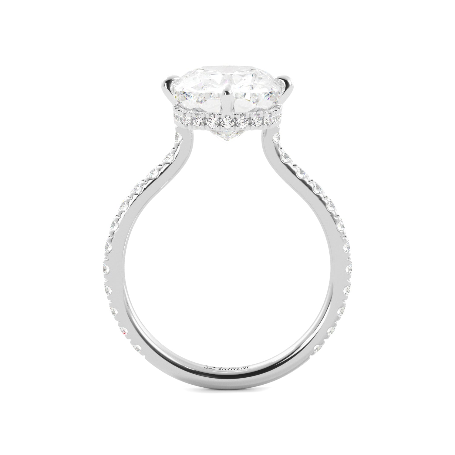 Elongated Cushion Cut Pave Diamond Engagement Ring Side View