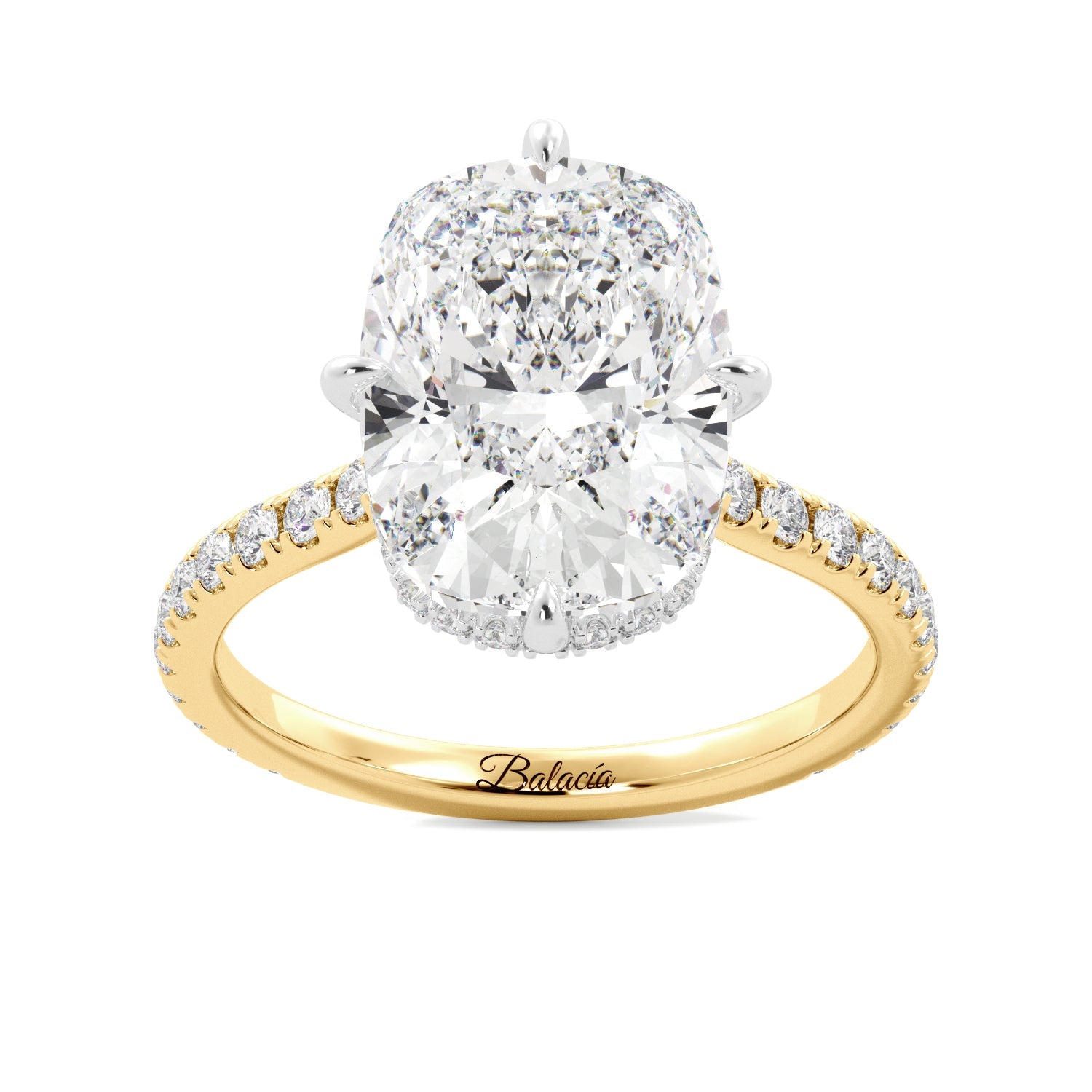Gold Elongated Cushion Cut Pave Diamond Engagement Ring