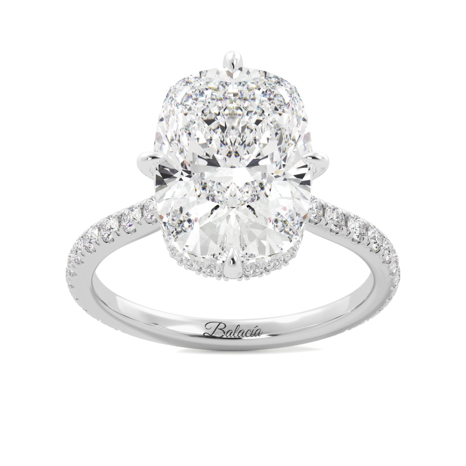Elongated Cushion Cut Pave Diamond Engagement Ring