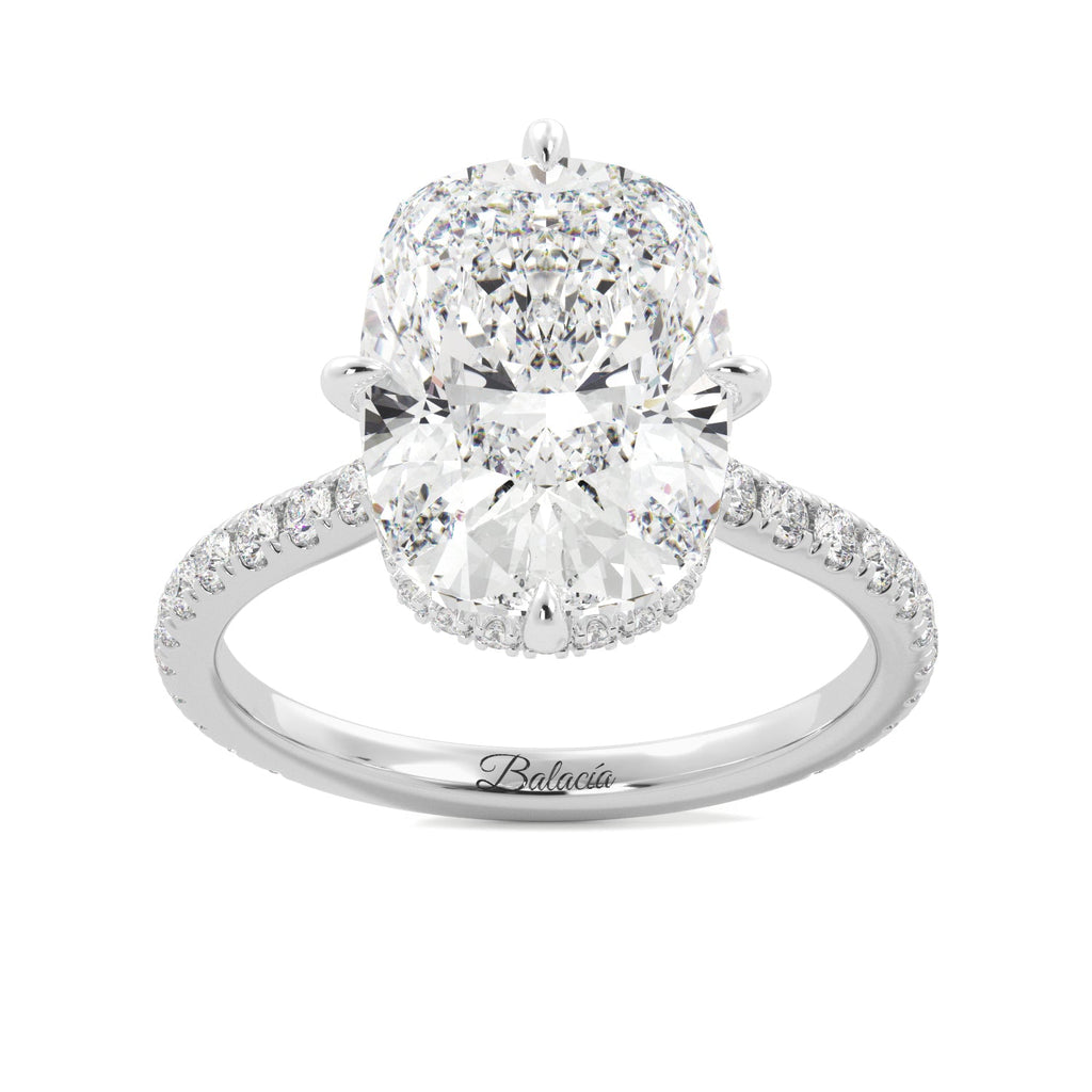 Elongated Cushion Cut Pave Diamond Engagement Ring