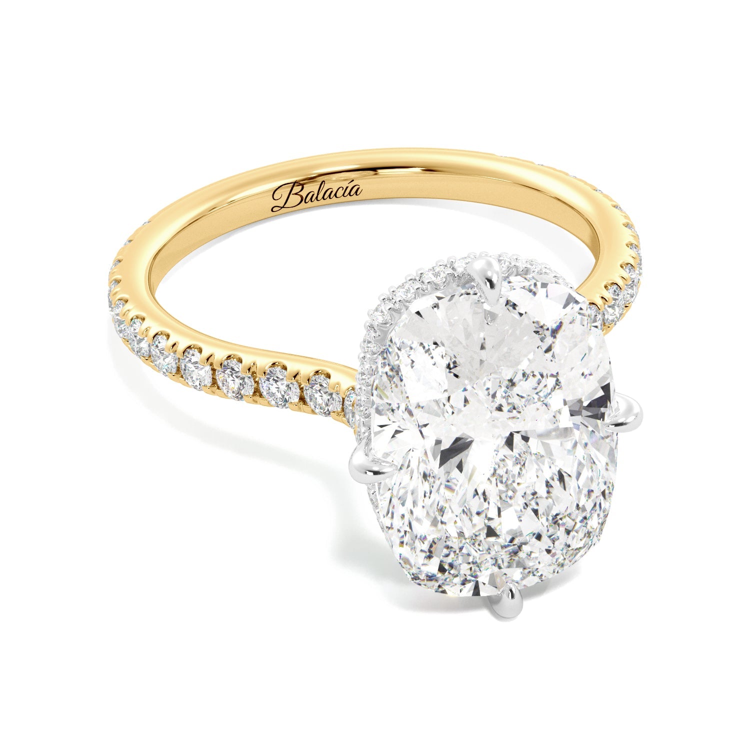 Gold Elongated Cushion-Cut Pave Diamond Engagement Ring