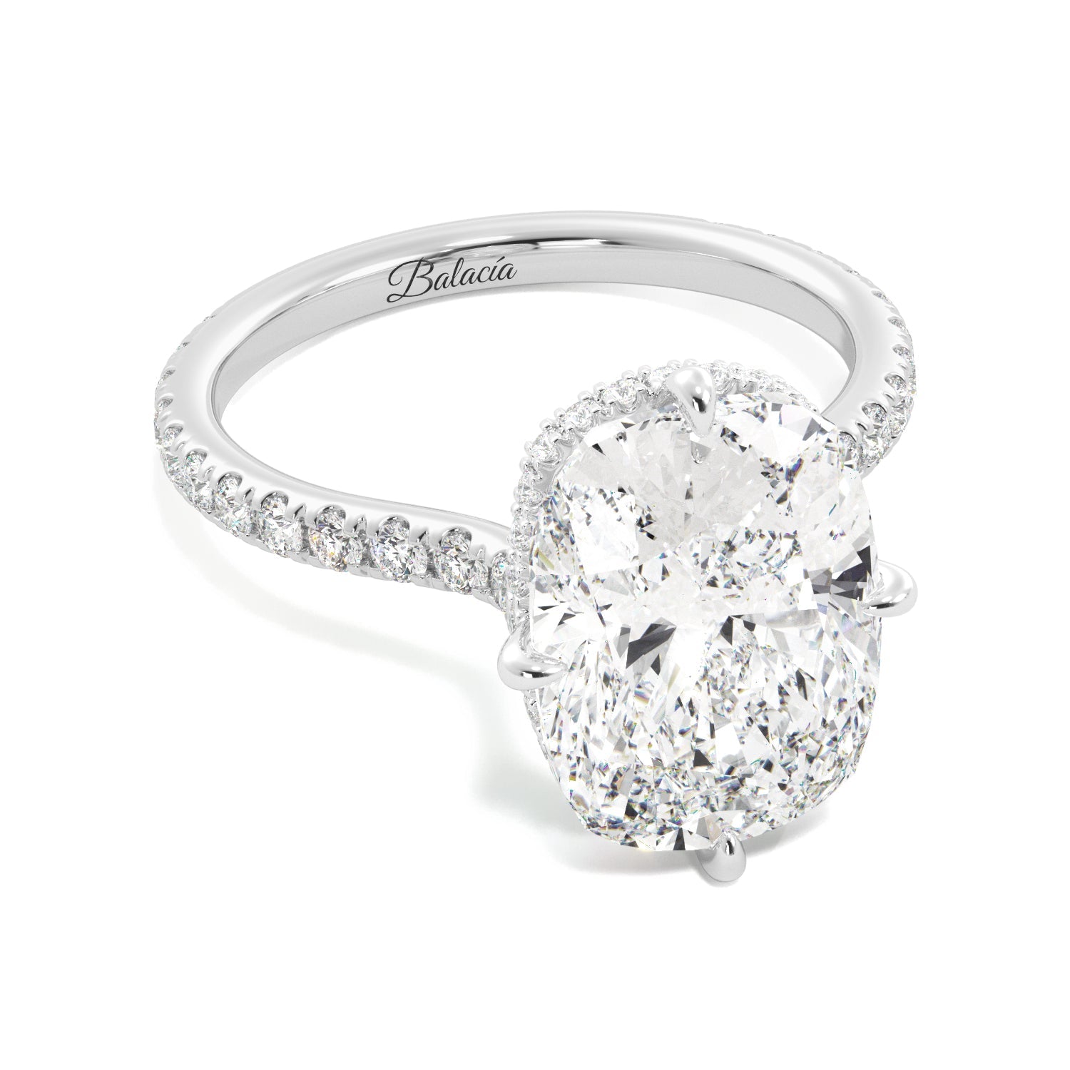 Elongated Cushion-Cut Pave Diamond Engagement Ring