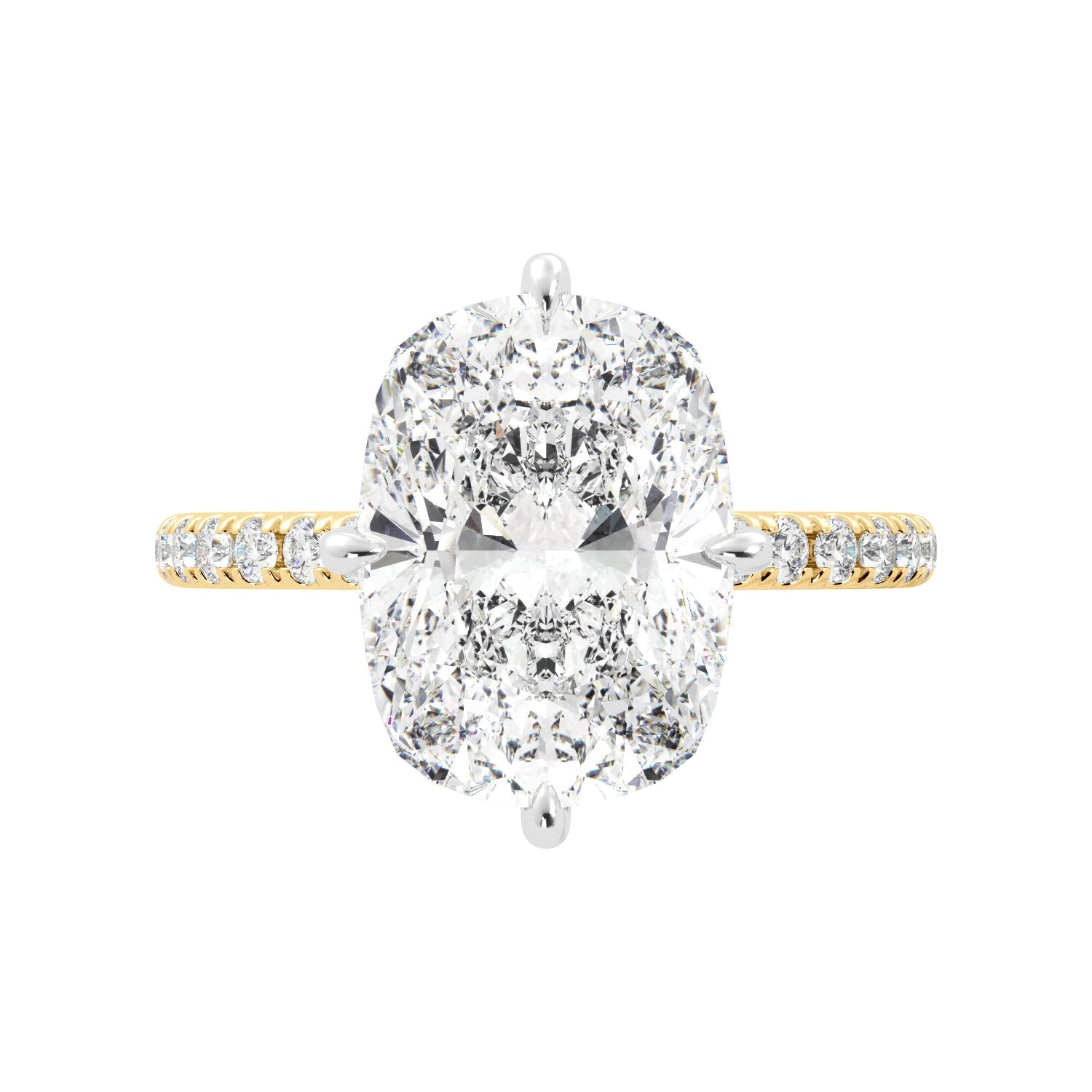 Gold Band Elongated Cushion-Cut Pave Diamond Engagement Ring Top