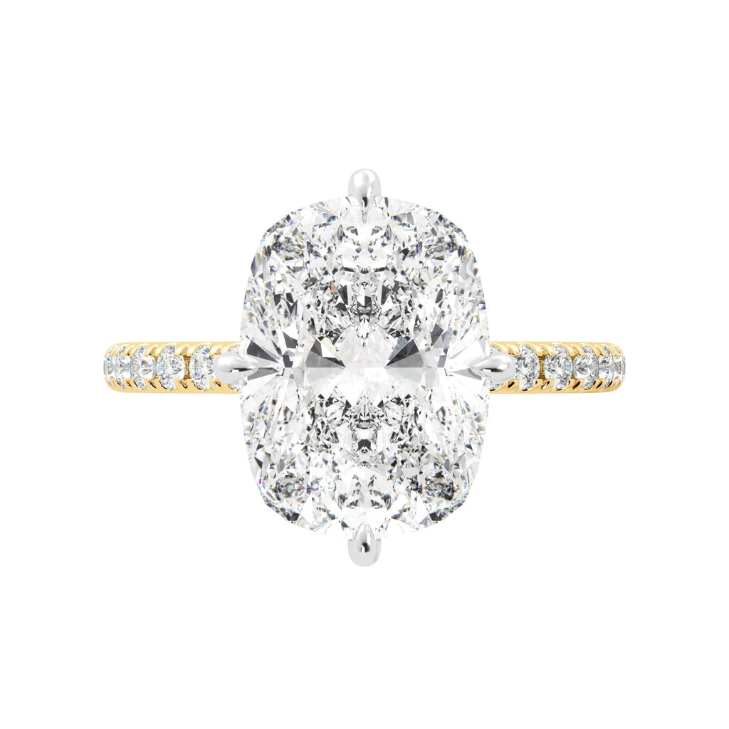 Gold Band Elongated Cushion-Cut Pave Diamond Engagement Ring Top