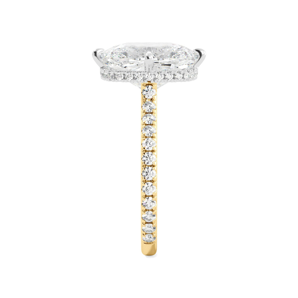 Gold Band Elongated Cushion-Cut Pave Diamond Engagement Ring