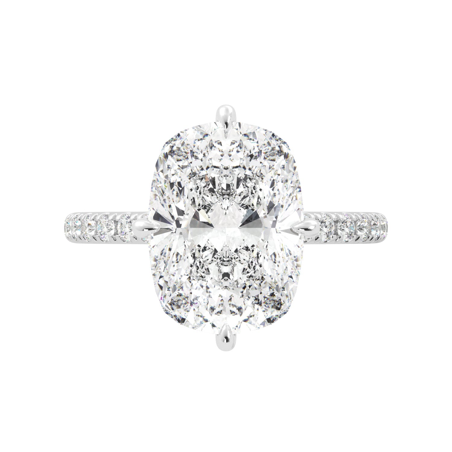 Elongated Cushion-Cut Pave Diamond Engagement Ring Top View