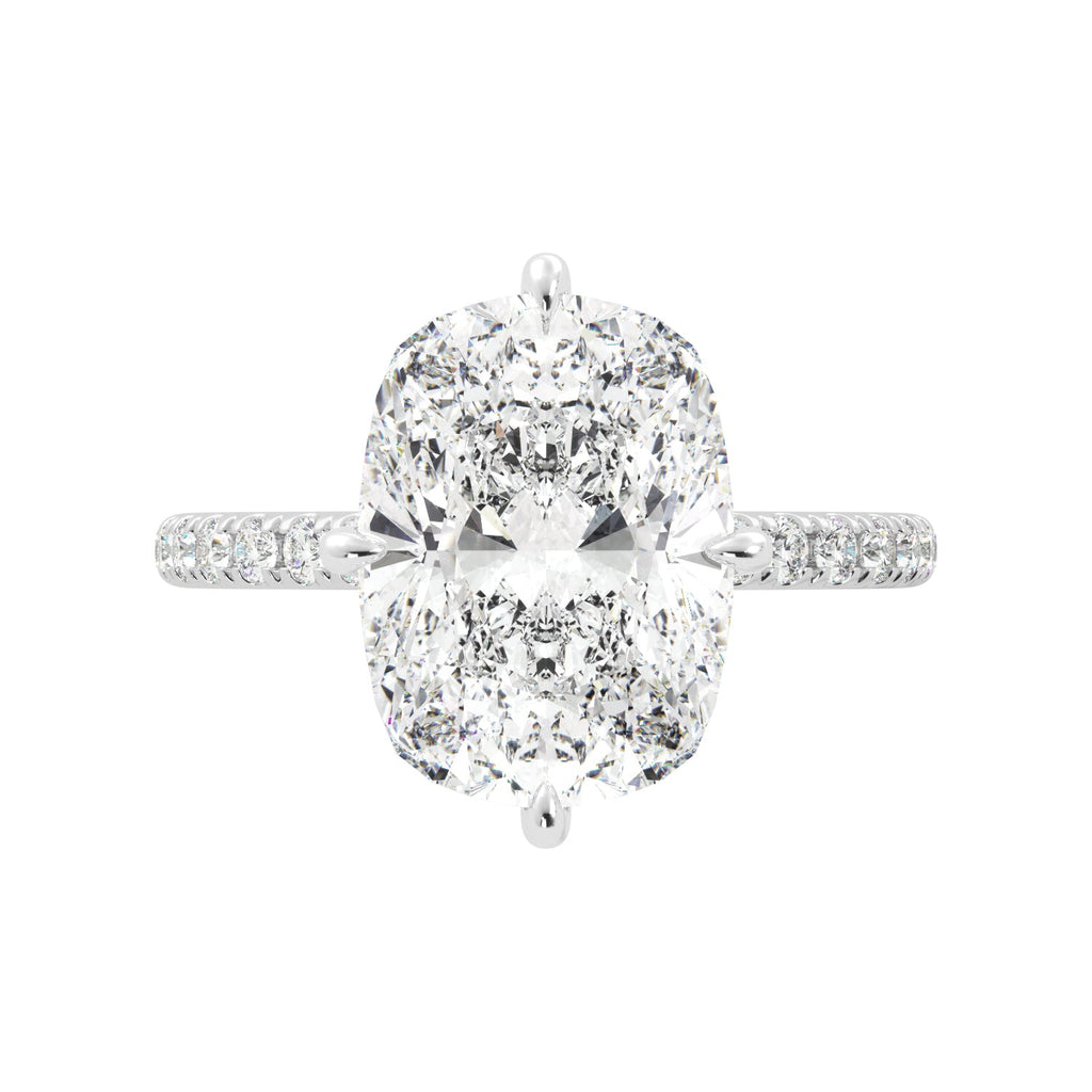 Elongated Cushion-Cut Pave Diamond Engagement Ring Top View