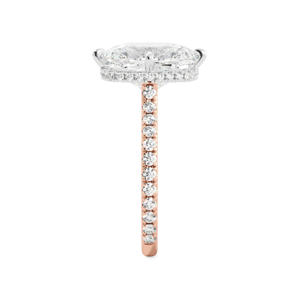 Rose Gold Elongated Cushion-Cut Pave Diamond Engagement Ring Side View