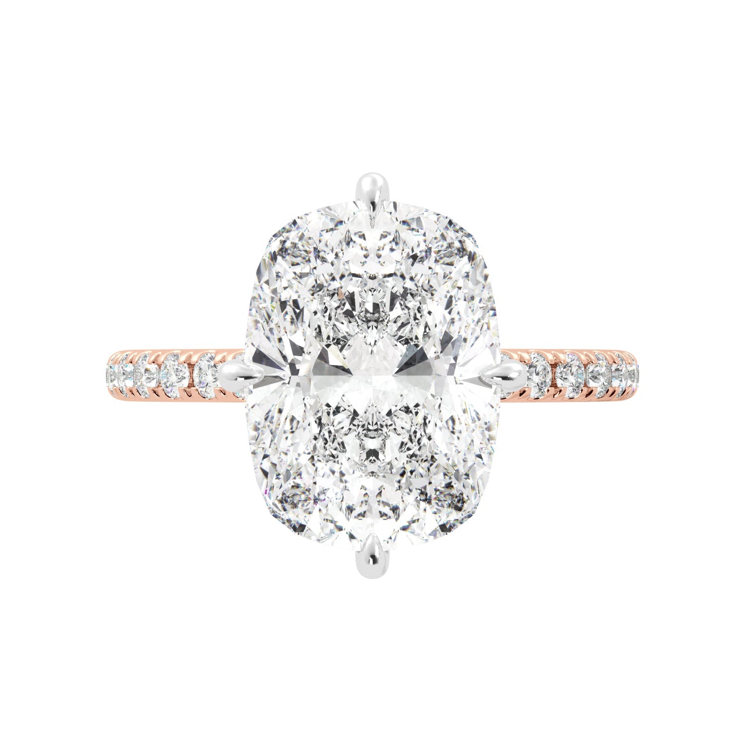 Rose Gold Elongated Cushion-Cut Pave Diamond Engagement Ring Top