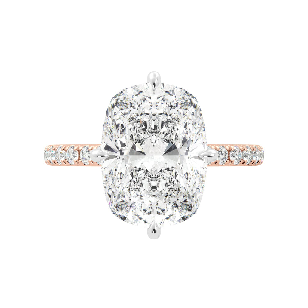 Rose Gold Elongated Cushion-Cut Pave Diamond Engagement Ring Top