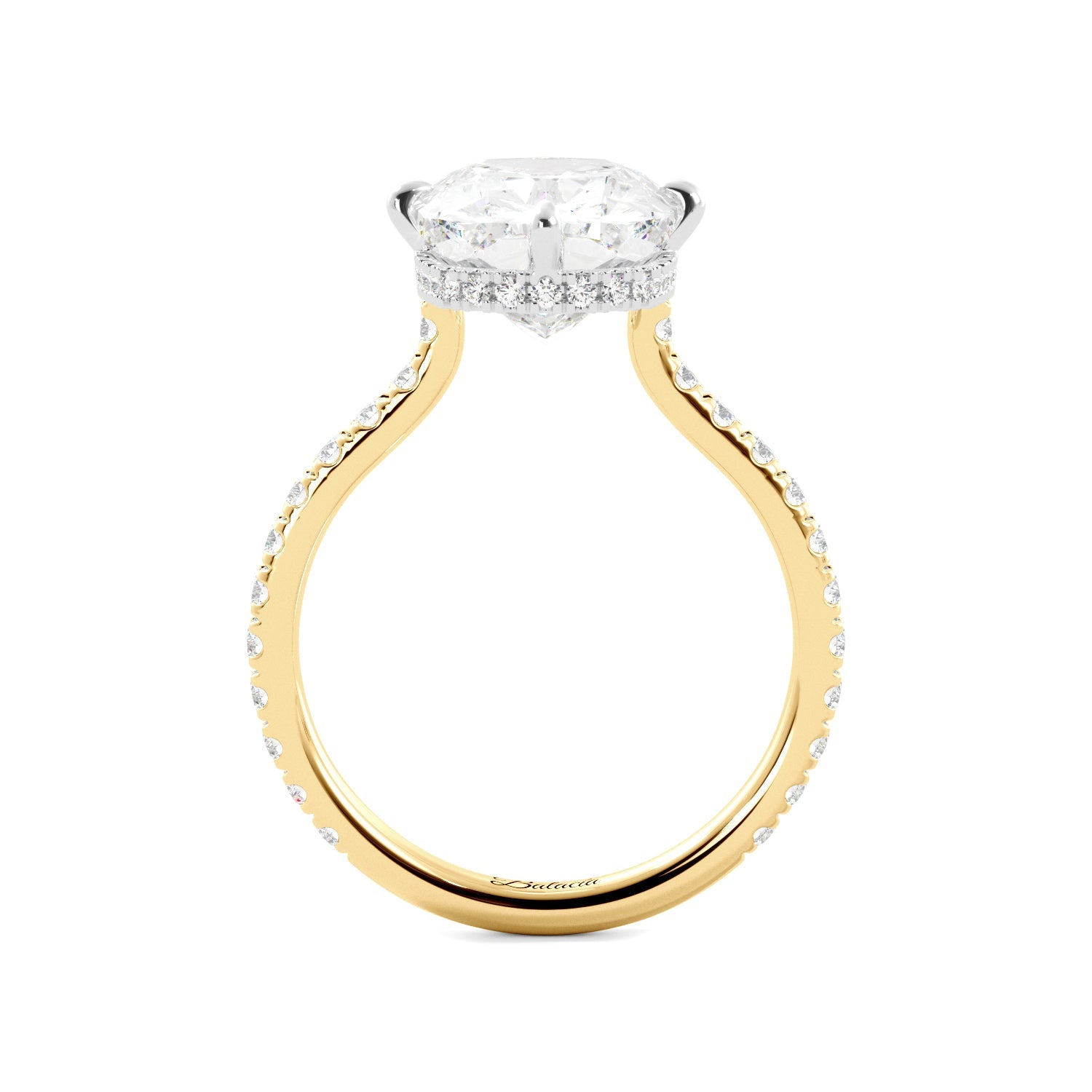 Gold Band Elongated Cushion Cut Pave Diamond Engagement Ring