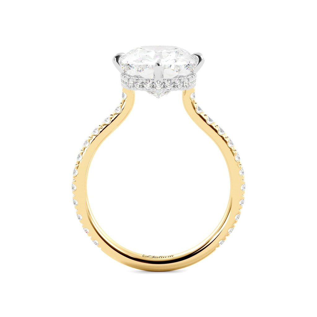Gold Band Elongated Cushion Cut Pave Diamond Engagement Ring