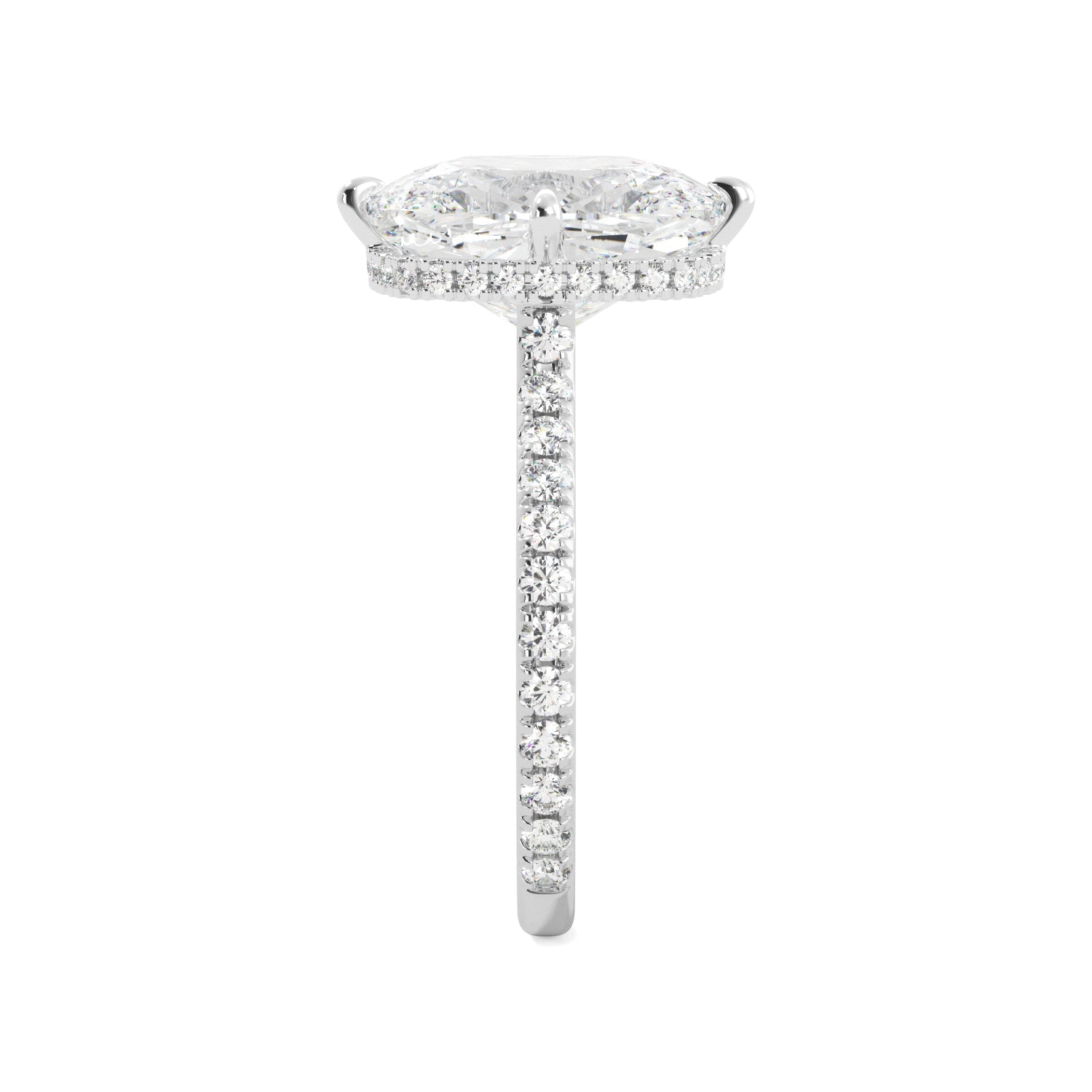 Elongated Cushion-Cut Pave Diamond Engagement Ring Side View