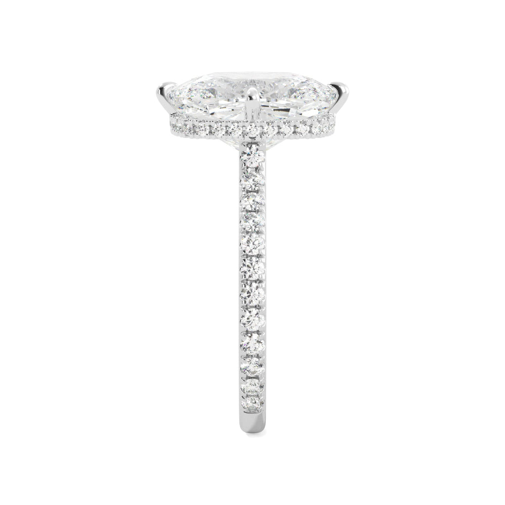 Elongated Cushion-Cut Pave Diamond Engagement Ring Side View