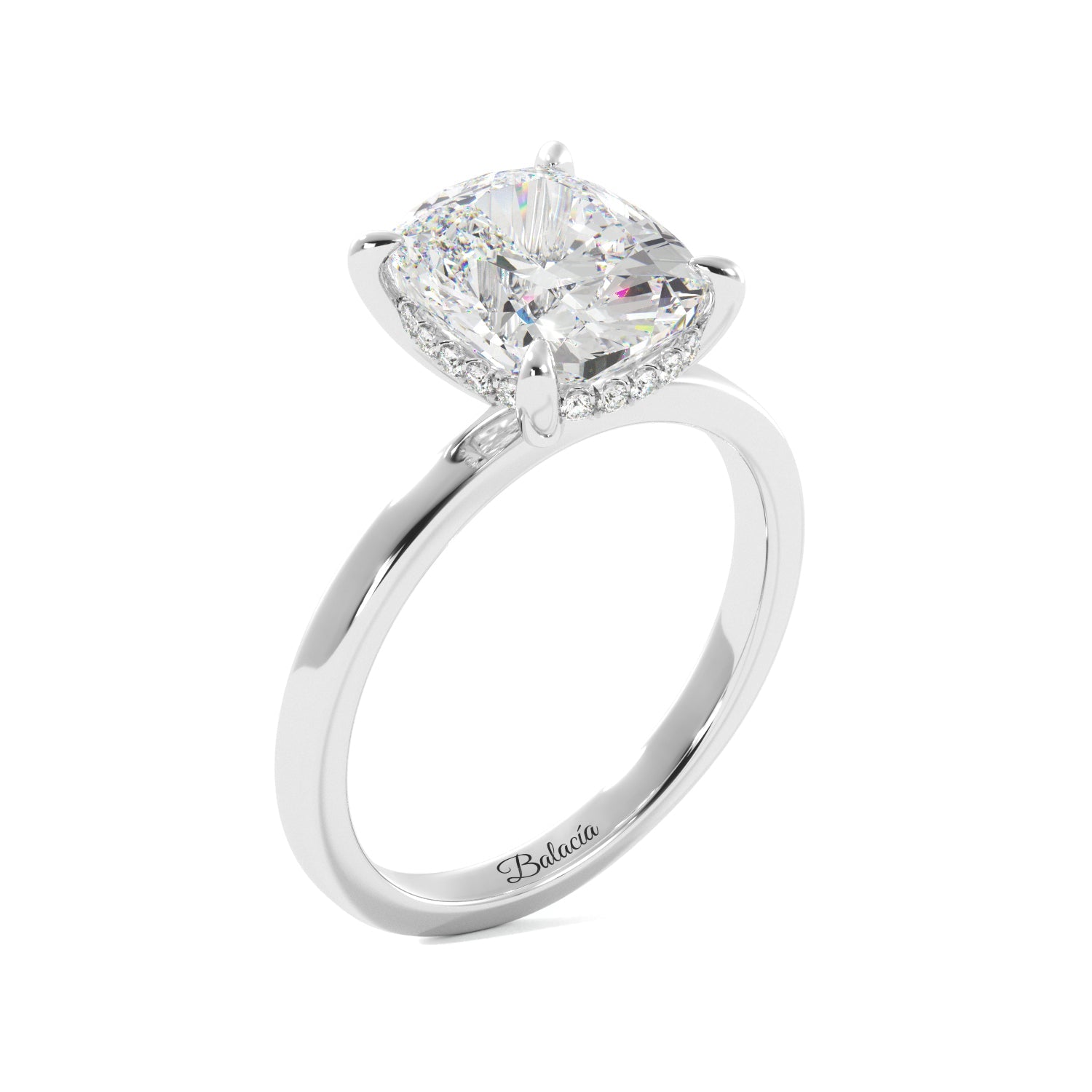 Elongated Cushion Cut Solitaire with Hidden Halo Engagement Ring - Balacia