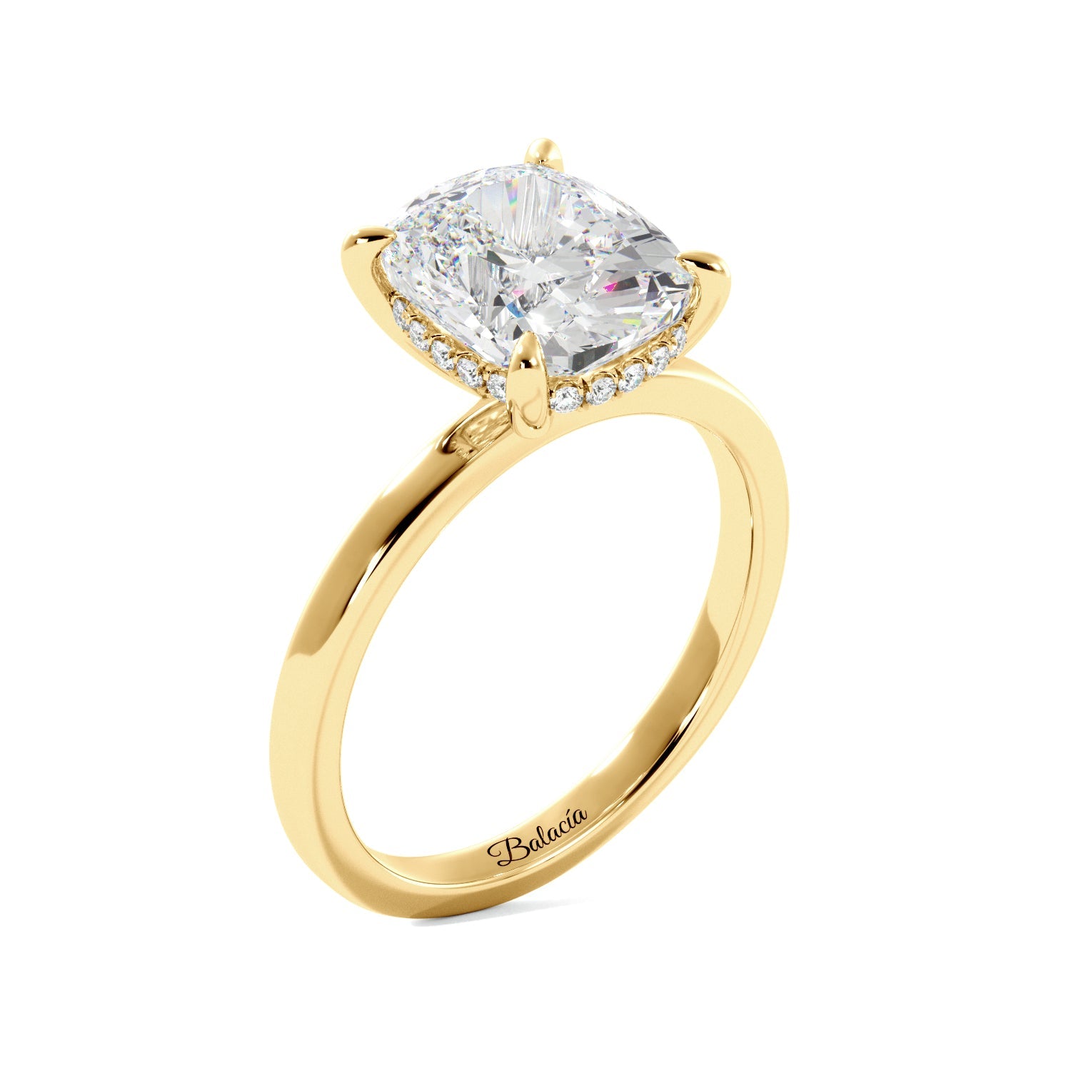 Elongated Cushion Cut Solitaire with Hidden Halo Engagement Ring - Balacia