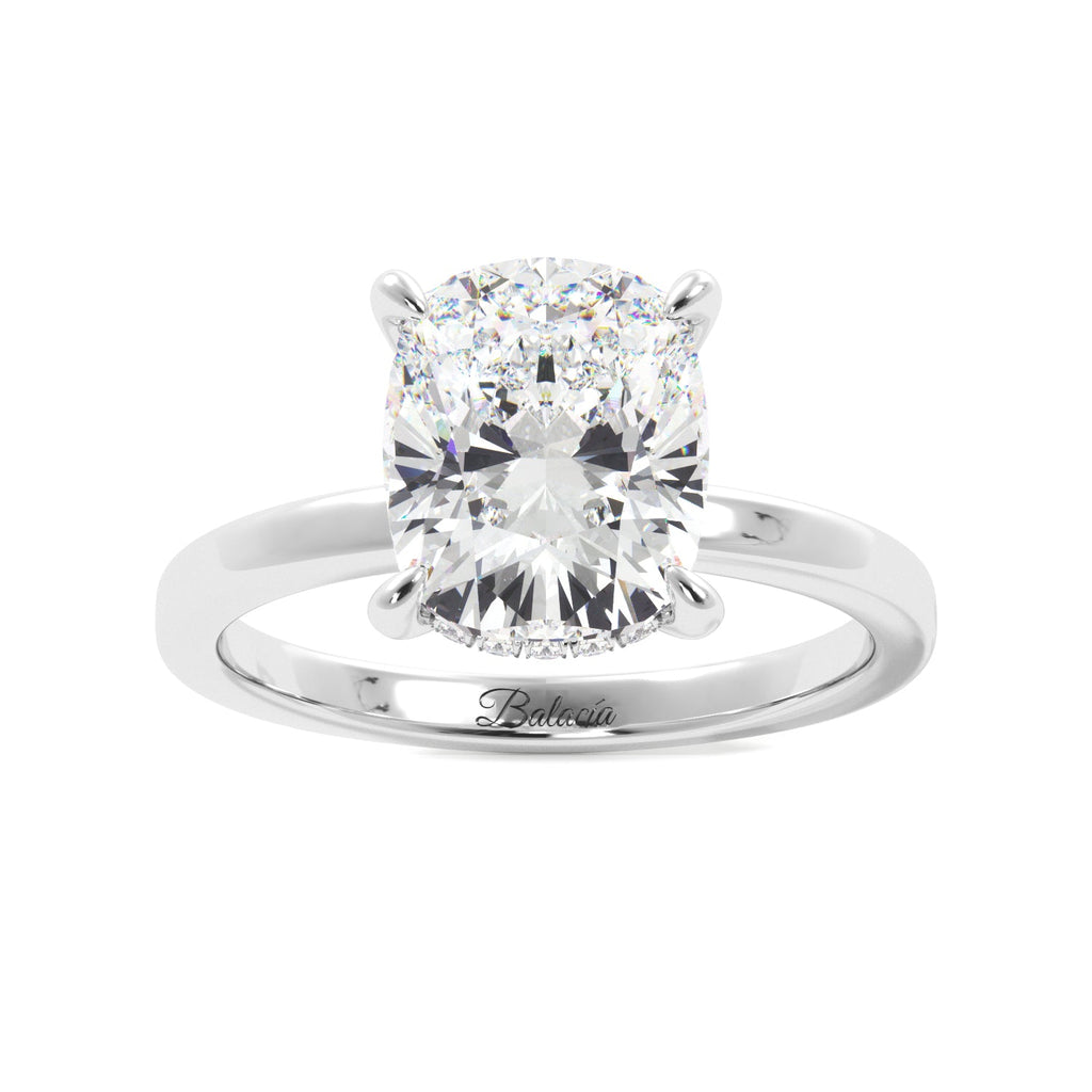 Elongated Cushion Cut Solitaire with Hidden Halo Engagement Ring - Balacia