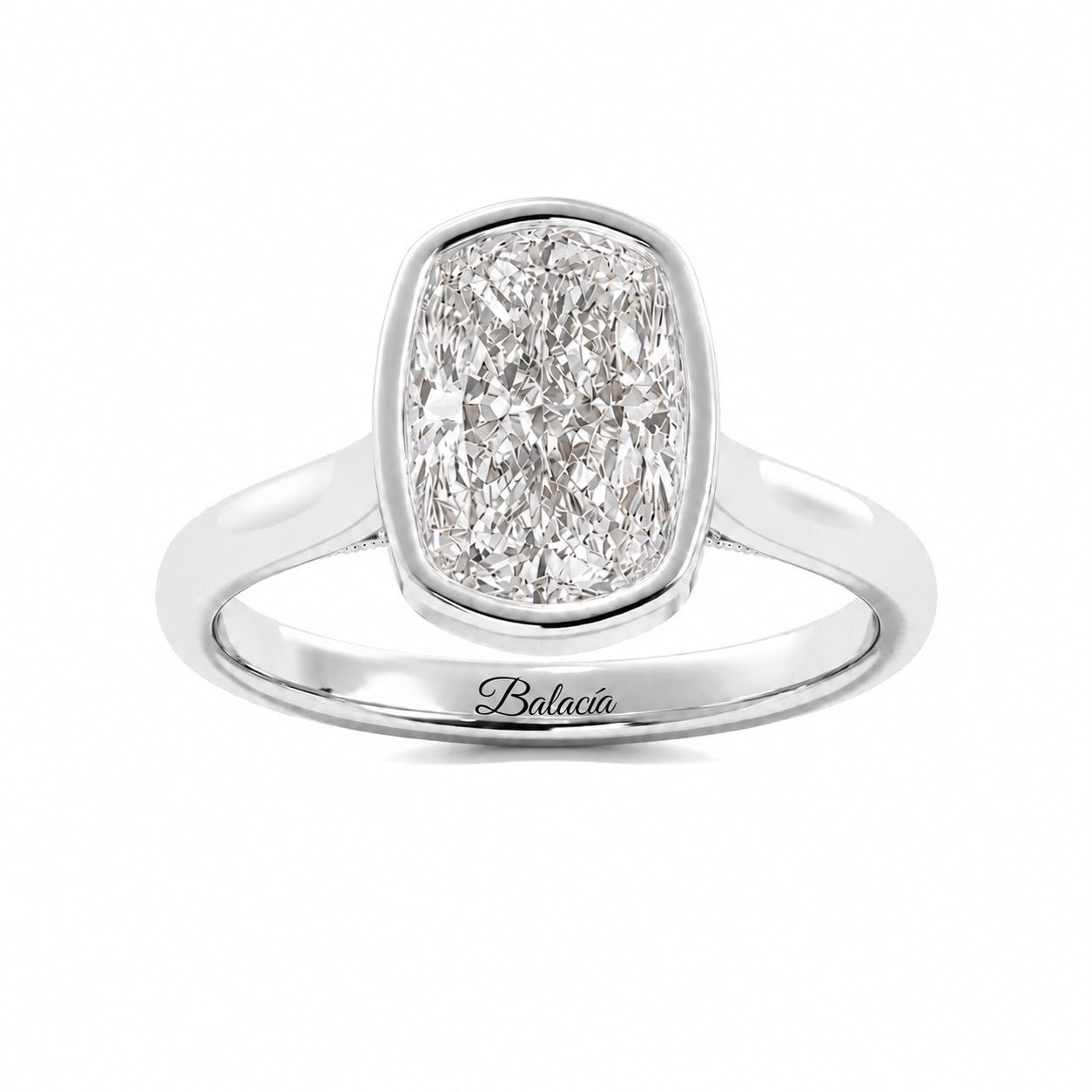 White Gold Elongated Cushion Diamond Bezel Floral Filigree Engagement Ring 