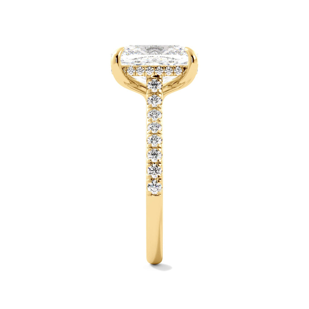 Yellow Gold Elongated Cushion Hidden Halo Diamond Ring Side View