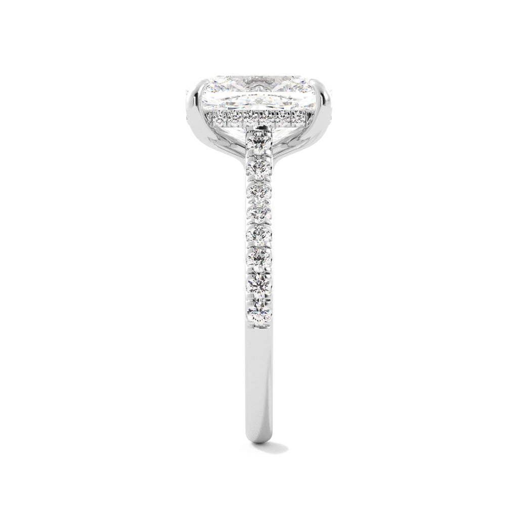 Elongated Cushion Hidden Halo Diamond Ring Side View