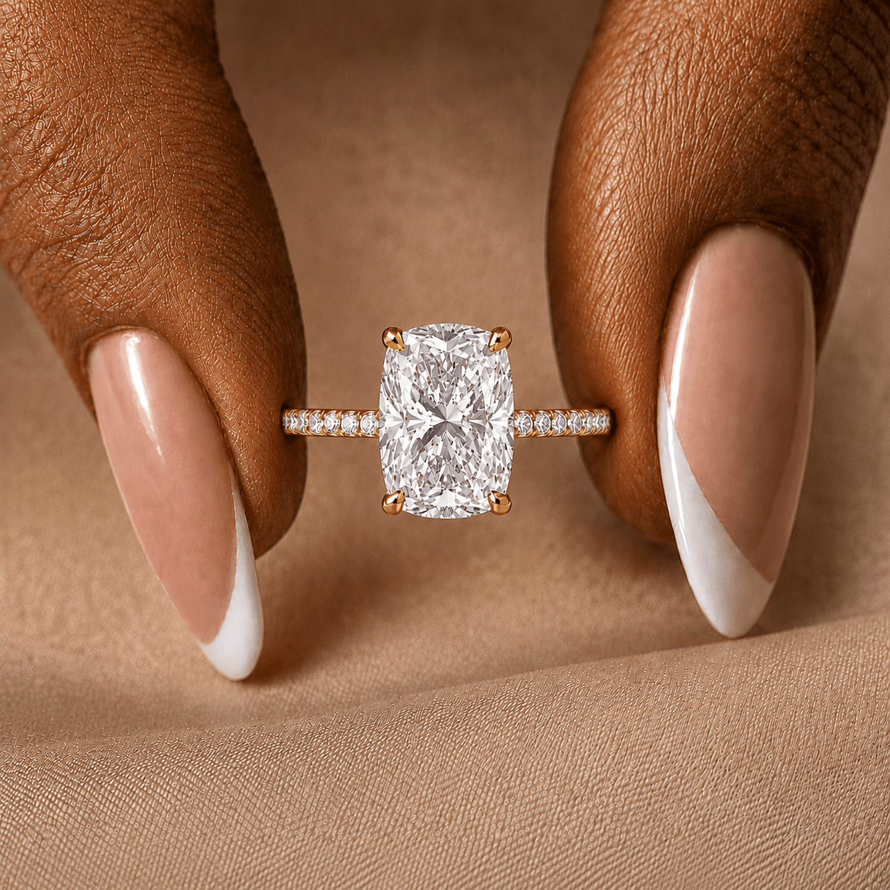 elongated cushion cut lab diamond engagement ring