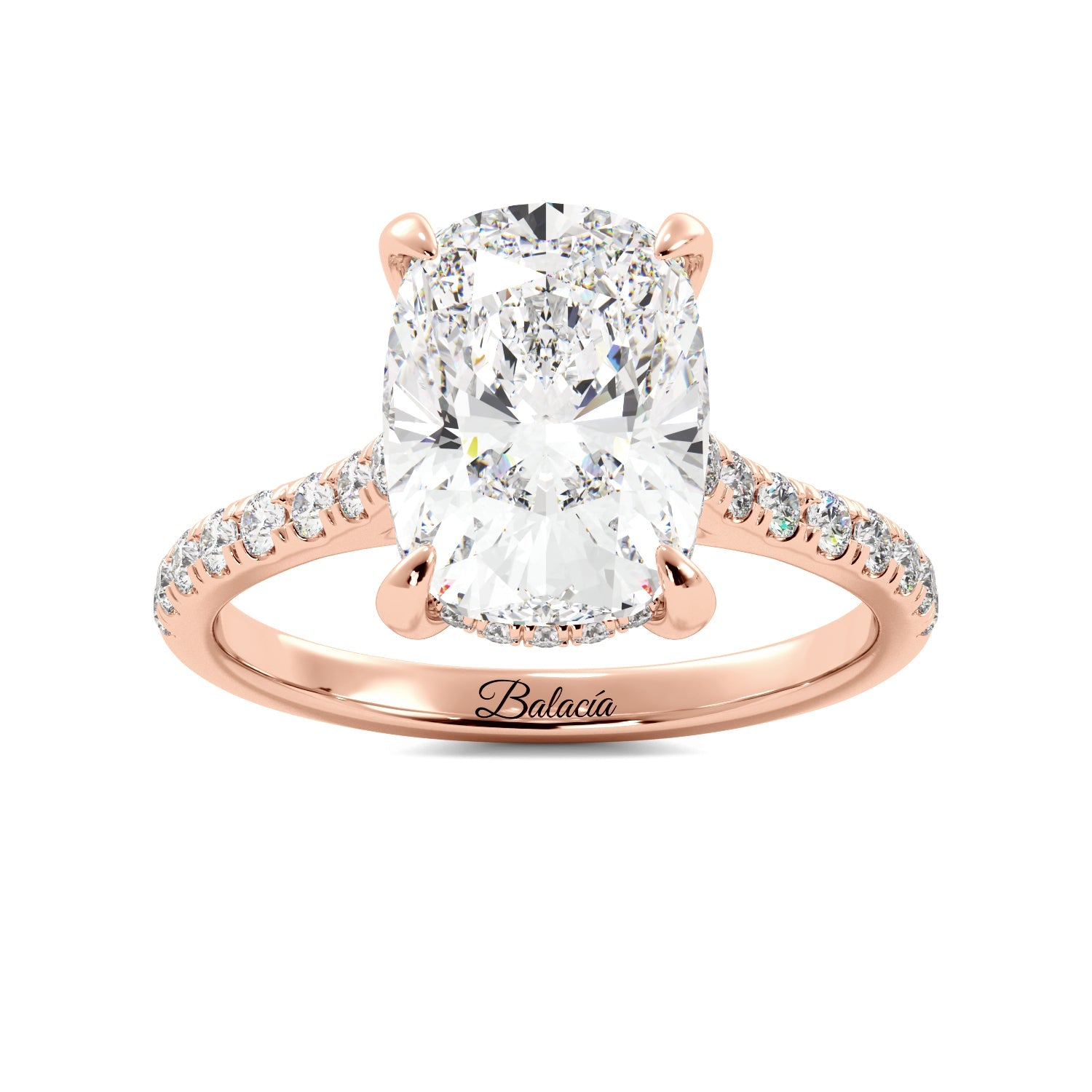 Rose Gold Elongated Cushion Hidden Halo Diamond Ring