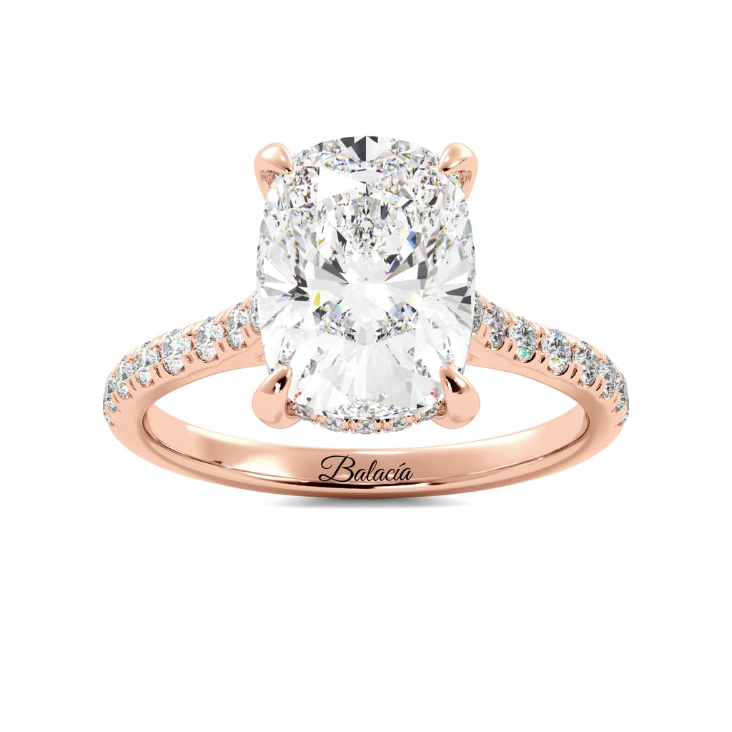 Rose Gold Elongated Cushion Hidden Halo Diamond Ring