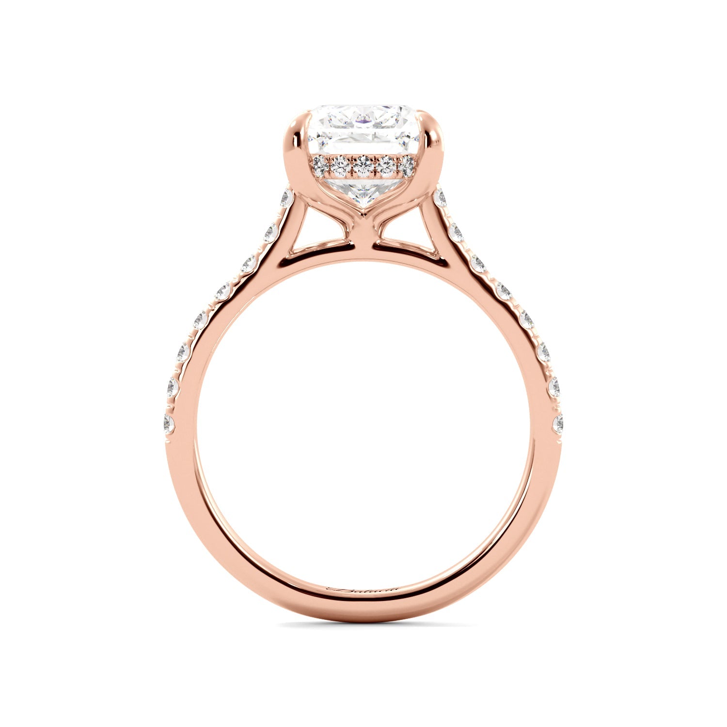 Rose Gold Elongated Cushion Hidden Halo Diamond Ring Full View