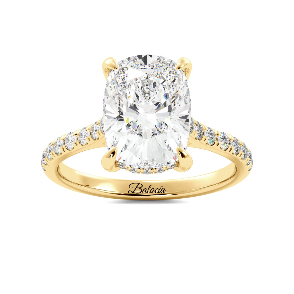 Yellow Gold Elongated Cushion Hidden Halo Diamond Ring