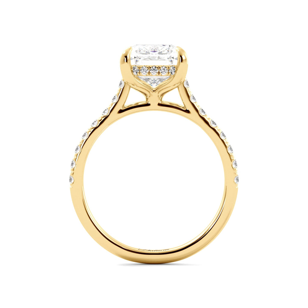 Yellow Gold Elongated Cushion Hidden Halo Diamond Ring Full View