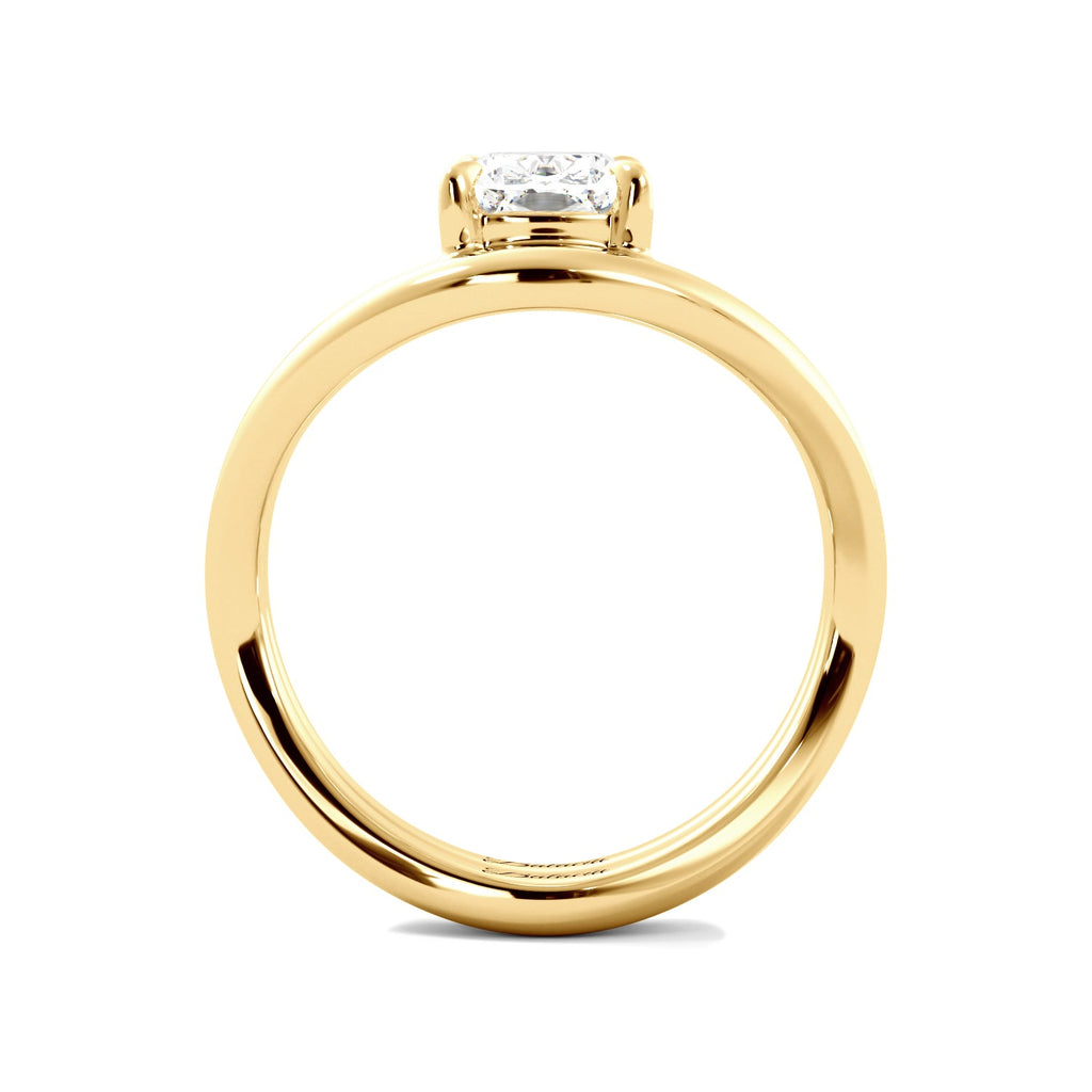 Gold Elongated Cushion Modern Curved Solitaire Engagement Ring Set Side View 
