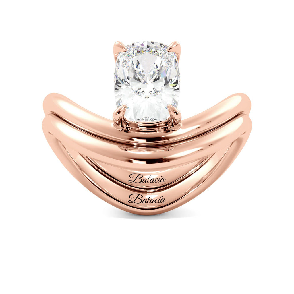 Rose Gold Elongated Cushion Modern Curved Engagement Ring Set
