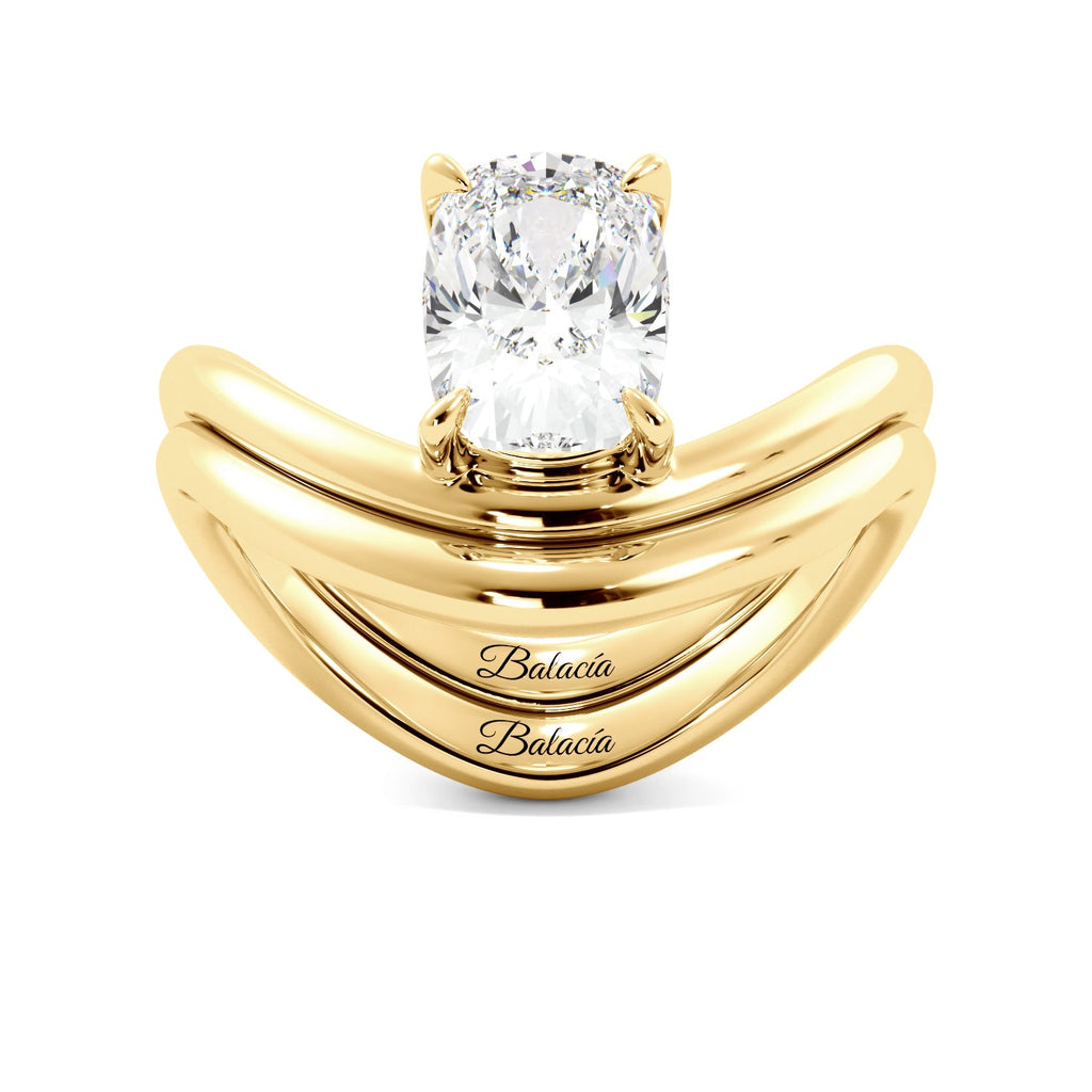 Gold Elongated Cushion Modern Curved Solitaire Engagement Ring Set