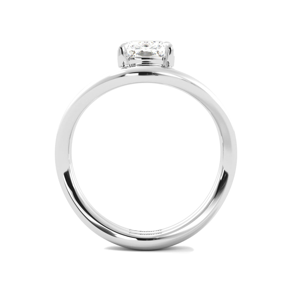 Elongated Cushion Modern Curved Solitaire Engagement Ring Set